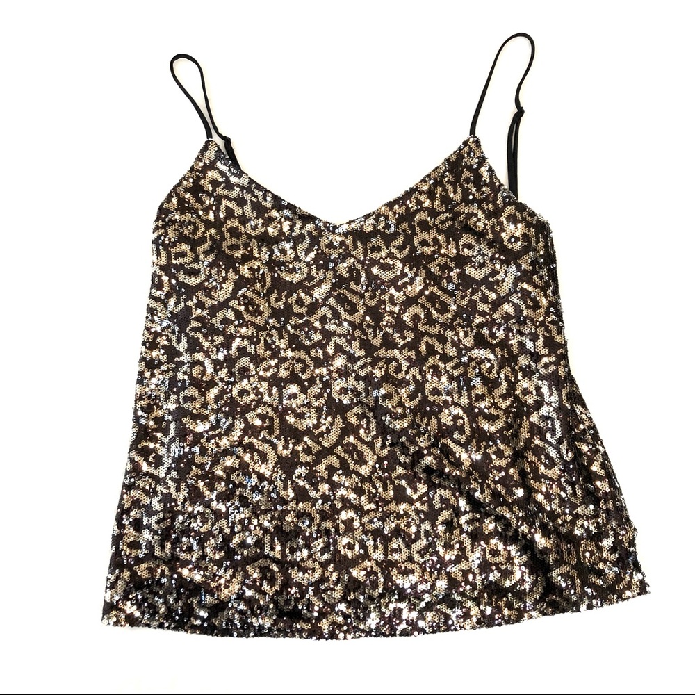New with Tags, Olivaceous Sequined Leopard Print Tank Top size Medium
